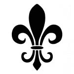 a black and white silhouette of a fleur de lis ornament on a white background