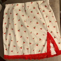 H&M Cherry Shirt, So Cute Brand New With Tags, Size Xs/Xxs Cute White Cotton Skirt, Cute White Mini Bottoms, Cute White Mini Length Bottoms, Cute Fitted Red Bottoms, Red Mini Cotton Skirt, Cute Fitted Red Skirt, Cute Fitted White Skirt, Red Cotton Mini Skirt For Spring, White Mini Skirt By H&m