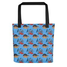 Pirhana Tote Bag | Trendy Tote for Women | Grocery Store Bag. Fantastic design perfect for enthusiasts who love fun patterns. Grab this design as a  gift for your family, friend, spouse, or kids who also love Pirhana Tote Bag | Trendy Tote for Women | Grocery Store Bag. The design is also great for birthdays, celebrations, and holidays. A spacious and trendy tote bag to help you carry around everything that matters. * 100% spun polyester fabric * Bag size: 15″ × 15″ (38.1 × 38.1 cm) * Capacity: Novelty Multicolor Bag For Everyday Use, Fun Multicolor Bags For Personal Use, Playful Blue Shoulder Bag For Daily Use, Fun Rectangular Bags For Gifts, Fun Rectangular Bags Ideal For Gifts, Fun Rectangular Gift Bags, Fun Pouch Bags For Daily Use, Novelty Pouch Bags For Daily Use, Fun Bag With Removable Pouch For Daily Use