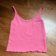 Made By Goodvibesposh! Hand Wash Only, Dry On Delicate Top Is Xs From Pacsun With Flower Glued On Pink Ribbed Cami Top, Spring Ribbed Cami Top, Stretch Ribbed Summer Top, Ribbed Tops For Vacation, Summer Stretch Ribbed Top, Spring Casual Seamless Crop Top, Pink Ribbed Cropped Tank Top, Pink Ribbed Tank Top For Spring, Pink Scoop Neck Crop Top For Spring