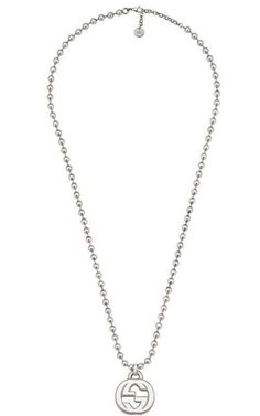 Gucci Interlocking G Necklace Large Sterling Silver (YBB47921700100U). Sterling silver necklace with beaded chain and Interlocking G pendant displaying textured outline. Length 55 cm. G Necklace, Diamond Accessories, Gold Diamond Necklace, Square Diamond, Oval Cut Diamond, Princess Diamond, Womens Wedding Bands, Rose Earrings, Rose Gold Diamonds