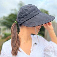 FREE Standard U.S Shipping on all orders over $35 💕 This Wide brim ponytail sun hat for women is made of breathable polycotton fabric, lightweight and comfortable to wear. Foldable beach summer hat: packable will fit your handbag or backpack when not in use, so you can bring this cap everywhere with you. Comes with removable chin strap for windy days. Can be used at a variety of outdoor activities: hiking, tennis, running, golf, travel, kayaking hat. This large brim hat will make nice shade for Breathable Black Bucket Sun Hat, Black Breathable Bucket Sun Hat, Breathable Wide Brim Black Hat, Black Breathable Bucket Hat, Black Breathable Wide Brim Hat, Black Wide Brim Breathable Hat, Lightweight Sun Hat With Uv Protection For Outdoor Activities, Black Breathable Sun Hat For Vacation, Adjustable Upf 50+ Sun Hat For Outdoor