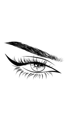 an eye with long lashes drawn in black and white