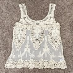 Sheer Crochet And Lace Detail Tank In Ivory Umgee Tops, Lace Tank, Fit Inspo, Crochet Lace, Fitness Inspo, Lace Detail, Womens Tops, Cream, Lace