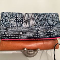 New Never Used Beautiful Ikat Clutch Purchased From Anthropologie. Made Of Repurposed Materials, The Leather Bottom Is Thick With Nice Patina, Quilted Interior, Fun Pink Zipper That Functions Smoothly. A Fun And Practical Pouch! Blue Bohemian Clutch For Everyday Use, Blue Bohemian Clutch For Daily Use, Bohemian Blue Clutch For Daily Use, Blue Woven Clutch, Anthropologie Bags, Patina, Anthropologie, Bag Lady, Pouch