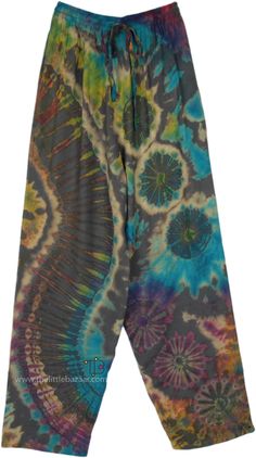 Perfect to lounge around in the vibrant world of boho fashion, these Rayon Tie-Dye Straight-Leg Pants are a perfect fusion of comfort and style.  Adorned with an array of rich, swirling tie-dye patterns in blues, greens, and warm earthy tones, these pants are a statement piece that doesn't sacrifice comfort. #tlb #SplitSkirtsPants #TieDye #bohemianfashion #hippieloungepants Bohemian Style Relaxed Fit Bottoms, Hippie Style Yoga Pants, Bohemian Multicolor Harem Pants For Vacation, Bohemian Style Yoga Pants, Bohemian Loose Fit Yoga Pants For Loungewear, Bohemian Relaxed Fit Harem Pants, Multicolor Boho Print Festival Bottoms, Bohemian Festival Relaxed Fit Pants, Bohemian Relaxed Fit Long Yoga Pants