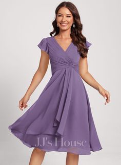 JJ's House Cocktail Dresses (285477) | JJ's House Chiffon Cocktail Dress, Cocktail Dresses, Knee Length, Cocktail Dress, A Line, Wedding Dresses, Chiffon, V Neck, Dresses