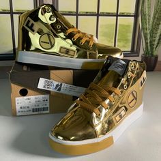 Men’s Casual Shoes Men Glitter Shoes Skate Sneakers Golden High Top