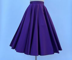 1950s style Full Circle Skirt Details: * Quality Cotton with spandex * Two side pockets * Standard Knee Length  from waist to Hem  28 inch approx Sizes -------Waist (inch） 00        --     24           0          ---    25            2           --     26              4           --    27          6          --     28            8          --     29          10         --    30           12        --     31.5 14          ---   33 16          ---   35.5 18          ---   38 20        ---   40.5 22        ---    43 24       ---     45.5      Don't hesitate to inquire about custom orders; we're more than happy to accommodate your requests. Purple Circle Skirt, Fitted Pleated Skirt In 1950s Style, Vintage Fitted Solid Color Skirt, Vintage Fitted Solid Skirt, Fitted Pleated Skirt In Vintage Style, Retro Fitted Skirt In Solid Color, 1950s Style Fitted Pleated Skirt, Retro Solid Bottoms With Lined Skirt, Retro Fitted Skirt With Pockets