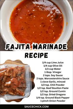 the recipe for fajita marinade is shown in this advertisement