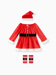 * Each size includes: 1 dress & 1 hat & 1 pair of calf sleeves
* Soft and comfy 
* Decorative ruffles
* Belt decor
* Material: 100% Polyester; 95% Polyester, 5% Spandex (splicing fabric)
* Machine wash, tumble dry 
* Imported Cute Christmas Outfits, Calf Sleeve, Cozy Pajamas, Red Fleece, Dress Suits, Festival Wear, Christmas Shopping