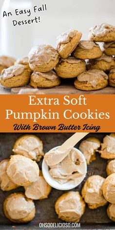 an easy fall dessert with pumpkin cookies and brown butter icing is the perfect treat