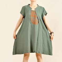 Bea-green plus size cotton sundress linen dress - Omychic