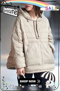 Original Solid Hooded Duck Down Coat Warm Hooded Beige Outerwear, Warm Beige Hooded Outerwear, Hooded Beige Parka For Winter, Hooded Beige Parka For Cold Weather, Beige Hooded Parka For Winter, Beige Drawstring Hood Parka For Winter, Beige Winter Parka With Drawstring Hood, Beige Hooded Jacket For Outdoor Winter Activities, Beige Hooded Jacket For Winter Outdoor Activities