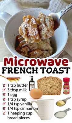 a recipe for microwave french toast in a bowl