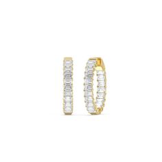 Make a dazzling statement through the Old World glamour of these diamond hoops. These earrings have their front-facing outer and inner edges lined with a row of emerald-cut diamonds. The step-cut diamonds that adorn the hoops offer a different kind of sparkle - one that is unexpected and subtle yet beguiling enough to draw eyes. Formal Hoop Jewelry With Baguette Diamonds, Classic Hoop Earrings With Baguette Diamonds For Formal Occasions, Formal Baguette Diamond Hoop Jewelry, Classic Formal Hoop Earrings With Baguette Diamonds, Modern Hoop Earrings With Baguette Diamonds For Formal Events, Modern Hoop Jewelry With Baguette Diamonds, Modern Baguette Diamond Hoop Earrings For Formal Occasions, Classic Baguette Diamond Hoop Earrings For Formal Occasions, Classic Hoop Earrings With Baguette Diamonds