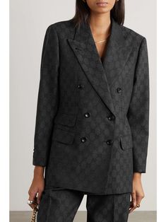 Gucci - Double-breasted Wool-jacquard Blazer - Gray - IT42