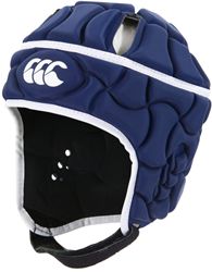 a close up of a blue and white catchers mitt