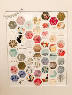 an art piece with many different types of hexagons and flowers on it