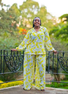 The Daffodil set is designed to bring the sunshine to every space, this lightweight pants and shirt combo is a must-have. Made from premium quality materials, our Daffodil Set features a delightful blend of white and yellow hues, reminiscent of the vibrant daffodil blooms. The lightweight fabric not only ensures a breezy and comfortable fit but also adds a touch of elegance to your overall look. The Pants and Top can be styled with different outfits to achieve more versatility.  -The model is wearing a UK 14/ XL.  -She is 5'6/ 168cm tall. SIZE GUIDE XXS/ UK 4 / US 0 =  B -32  W -24  H -34   XS / UK 6 / US 2 =  B -34  W -26  H - 36 S / UK 8 / US 4 =  B - 35  W - 28 H -38   M / UK 10 / US 6 = B - 36  W - 29 H -  39 L / UK 12 / US 8 =  B - 38 W -32  H - 40 XL / UK 14 / US 10 =  B - 40  W - 34 Pants And Shirt, Pants And Top, Very High Heels, Yellow Hues, Fabulous Birthday, Lightweight Pants, Burnt Orange Color, Different Outfits, Style Expert