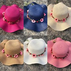 Cute Floral Detailing Around The Crown, Very Versatile! Color Options Are: Top Row From Left To Right: Rose, Navy Beige Bottom Row From Left To Right: Khaki, White, Pink Nwot Boutique Item Black Bucket Hat, Black Fedora, Sun Visor Hat, Black Bucket, Mom Hats, Wide Brim Fedora, Black Cat Eyes, Floral Accessories, Visor Hats