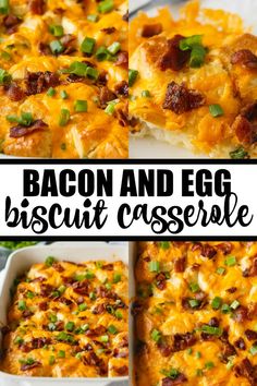 bacon and egg biscuit casserole in a white dish