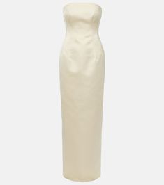 Strapless gown in white - Emilia Wickstead | Mytheresa Elegant Full Length Cream Dress, Cream Satin Fitted Evening Dress, Fitted Cream Satin Evening Dress, Fitted Cream Satin Maxi Dress, Fitted Beige Satin Maxi Dress, Cream Full-length Formal Dress, Beige Fitted Satin Maxi Dress, Fitted Cream Gown For Bridesmaid, Satin Dress With Straight Neckline For Wedding