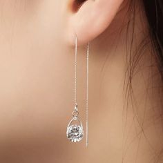 Gorgeous Tassel Water Drop Zircon Silver Drop Earrings Plant Style, Long Pearl Earrings, Tassel Earing, Long Chain Earrings, Crystal Earrings Wedding, Drop Earrings Silver, Ear Cuff Earings, Tassel Drop Earrings, Style Japonais