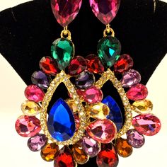 Fabulous Look Amazing Pair Of Big Tear Drop Earrings. Great Gift And Perfect To Wear For Any Occasions. Teardrop Stone Earrings For Party, Party Multicolor Bling Jewelry, Multicolor Rhinestone Jewelry, Multicolor Jeweled Drop Earrings, Dangle Jeweled Earrings For Party, Dangle Jeweled Party Earrings, Party Costume Jewelry Earrings, Costume Drop Earrings For Party, Party Costume Jewelry Metal Earrings