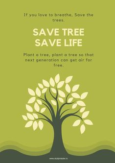 a green tree with white leaves on it and the words save tree save life written below