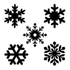 four snowflakes are shown in black and white