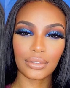 Blue Eye Makeup On Black Women, Royal Blue Eye Shadow Looks, Royal Blue Eyeshadow Looks Black Women, Navy Blue Eyeshadow Looks Black Women, Dark Blue Makeup Looks Black Women, Blue Smokey Eye Makeup Black Women, Black Women Blue Eyeshadow, Royal Blue Eye Makeup Prom, Royal Blue Makeup Looks Black Women Prom