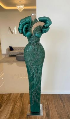 Monet Dress Fitted Green Dress, Monet Dress, Minna Fashion, Fashion Design Inspiration, Nigerian Lace Styles Dress, Long Green Dress, Green Tulle, Brown Wedding, Dress Unique