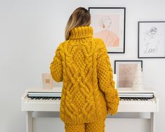 Cable Knit Cosy Winter Sweater in Raw Itchy Yellow Wool T1313 - Etsy Denmark Yellow Wool Winter Sweater, Winter Yellow Cable Knit Sweater, Yellow Wool Sweater For Fall, Cozy Yellow Winter Sweater, Yellow Hand Knitted Long Sleeve Sweater, Mustard Long Sleeve Winter Sweater, Mustard Long-sleeve Winter Sweater, Dress Book, Mens Pullover