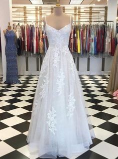 White Prom Dress Long, Summer Prom Dress, Prom Dress Tulle, Lace Long Prom Dress, White Evening Dress, Tulle Evening Dress, Prom Dresses 2019, Evening Dress Floor Length, White Prom Dress