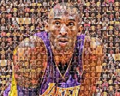 a collage of the los angeles lakers's basketball player in front of a crowd of people