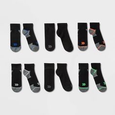 Kids' 6pk No Show Athletic Socks - All in Motion Black/White M, Kids Unisex, Size: Medium, MultiColored Black Anti-odor Socks For Gym, Black Anti-odor Gym Socks, Non-slip Black Socks For Training, Non-slip Black Training Socks, Black Go-dry Sporty Socks, Sporty Black Go-dry Socks, Black Stretch Moisture-wicking Socks, Black Anti-odor Running Socks, Black Moisture-wicking Stretch Socks