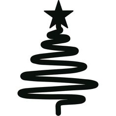 a black and white christmas tree with a star on it's top, in the shape of a spiral