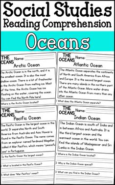 an ocean reading companion with the title social studies reading compenension oceans,