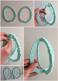 the instructions for making beaded bracelets are shown in three different pictures, including one being