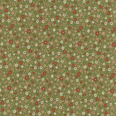 a green background with red, white and pink flowers on the bottom half of it