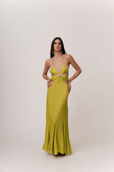 GREEN CUT OUT MAXI DRESS Ibiza Summer, Waist Line, Back Strap, Low Cut, Ibiza, Summer Dress, Open Back, Dress Shop, Shop Now