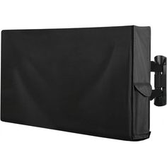 the back side of a black wall mounted television screen with two arms and one arm