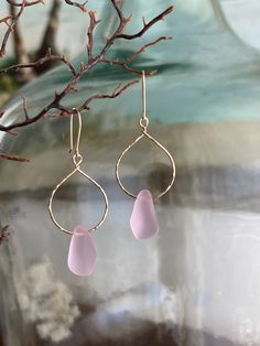 "Pink sea glass hammered mini hoop earrings 14K Gold Filled or 925 Sterling Silver hand hammered mini hoop and Ear hook  Light Pink cultured Sea Glass  1.6\" long Mahalo for shopping!" Sea Earrings, Pink Sea, Mini Hoop Earrings, Ear Hook, Sea Glass Jewelry, Crystal Jewelry, Sea Glass, Handmade Silver, Making Ideas