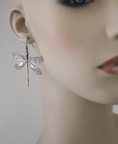 "Vintage Earrings - Art Deco Earrings - Dragonfly Earrings - Brass Earrings - Nature Jewelry - Statement Earrings - handmade jewelry Exquisite vintage brass large dragonfly earrings. Beautiful designs on the wings. Fabulous statement earrings. Chloe says, Wear them and feel fabulous!\" They measure 2\" long from the top of the ear wire. Thanks for visiting Chloe's" Elegant Dragonfly Earrings With Ear Wire, Dragonfly-shaped Pierced Earrings As Gift, Elegant Hypoallergenic Dragonfly Earrings, Adjustable Artistic Hypoallergenic Jewelry, Artistic Nickel-free Dangle Earrings, Silver Dragonfly Earrings For Gift, Silver Dragonfly Earrings Perfect For Gifts, Artistic Hypoallergenic Silver Earrings, Hypoallergenic Dragonfly Earrings As A Gift