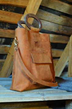 Leather Tote Bag Wooden Handles Bag Crossbody Bag Leather - Etsy Wooden Handle Bag, Wooden Purse, Cheap Purses, Popular Handbags, Bags Leather Handbags, Purse Handles, Cheap Handbags, Prada Handbags, Leather Tote Bag