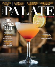 the cover of palate magazine features a drink with a slice of lemon on it