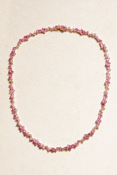 Sydney Evan's necklace is part of the brand's 'Cocktail' collection, which is comprised of elegant designs fit for your next formal event. Crafted from 14-karat gold, it's set with clusters of faceted pink sapphires interspersed with smaller diamonds. It pairs well with virtually any neckline, thanks to its shorter length. Pink Sapphire Jewelry Necklaces, Luxury Party Necklace With Brilliant Cut, Luxury Brilliant Cut Necklaces For Party, Luxury Yellow Gold Necklaces For Parties, Fine Jewelry Diamond Necklace With Gemstones For Evening, Evening Diamond Necklace With Gemstone In Fine Jewelry Style, Pink Diamond Necklace For Formal Occasions, Luxury Pink Diamond Necklace, Luxury Hallmarked Diamond Necklace For Celebrations