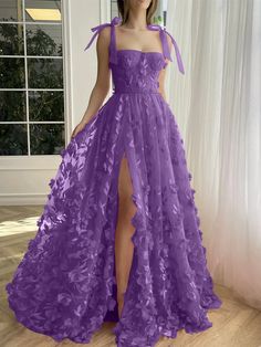 Dresses With Split, Long Prom Dresses, Color Fuchsia, Junior Bridesmaid, Floral Dresses, Junior Dresses, Flower Dresses, Prom Dresses Long, Purple Dress