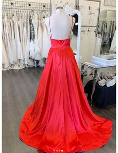 Shop no back plain satin long red party dress with v neck online. Sheprom custom high quality formal, party, casual & more style dresses to fit your special occasions. Satin Long Prom Dress, Red Formal Dresses, Red Prom Dress Long, Red Evening Dress, Red Prom, Gowns Online, Dresses Evening, Red Prom Dress, Long Prom Dress